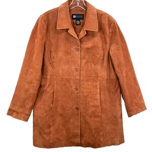 Relativity Suede Leather Blazer Coat Women XL Orange 90s Academia Western Office